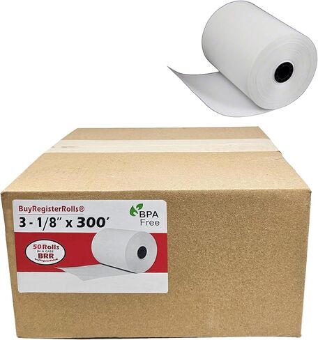 (50 Extra Large Rolls) 3 1/8 x 300 Thermal Paper Receipt Rolls fits all Clover POS Cash Register Printers Star SCP700 TSP100 TSP300 TSP400 TSP500 TSP600 TSP 700 TSP2000 CT S300 from BuyRegisterRolls in Kuwait