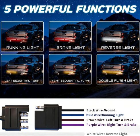 60 Inch Tailgate Light Bar, PC Material Uniform Glow LED Strip with Sequential Amber Turn Signal, Full Function Brake/Running/Reverse Lights for F150 Tundra Ram Silverado Pickup Truck in Saudi Arabia