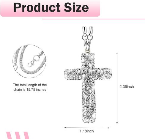 Car Hanging Ornament, Bling Personality Cross Rearview Mirror Pendant, Rhinestone Cross Religious Decorative Accessories, Universal for Most Vehicles, Backpacks (Silver) in Saudi Arabia