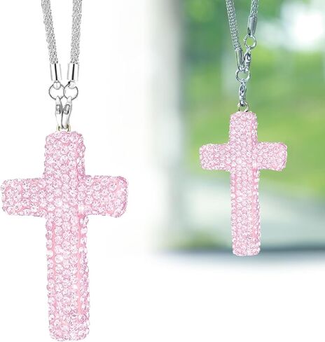 Car Hanging Ornament, Bling Personality Cross Rearview Mirror Pendant, Rhinestone Cross Religious Decorative Accessories, Universal for Most Vehicles, Backpacks (Silver) in Saudi Arabia