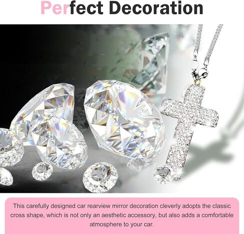 Car Hanging Ornament, Bling Personality Cross Rearview Mirror Pendant, Rhinestone Cross Religious Decorative Accessories, Universal for Most Vehicles, Backpacks (Silver) in Saudi Arabia