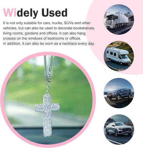 Car Hanging Ornament, Bling Personality Cross Rearview Mirror Pendant, Rhinestone Cross Religious Decorative Accessories, Universal for Most Vehicles, Backpacks (Silver) in Saudi Arabia