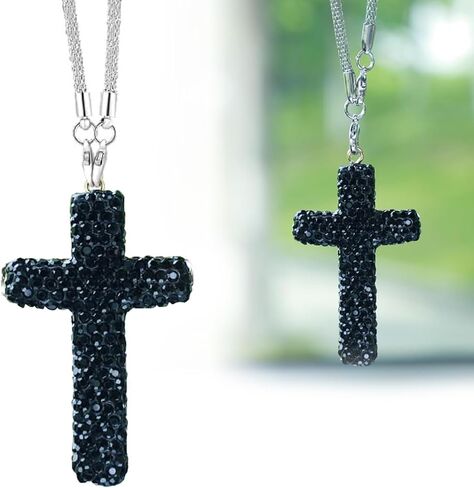Car Hanging Ornament, Bling Personality Cross Rearview Mirror Pendant, Rhinestone Cross Religious Decorative Accessories, Universal for Most Vehicles, Backpacks (Silver) in Saudi Arabia