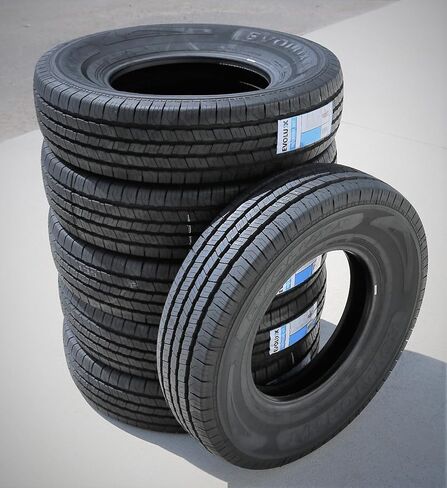 مجموعة من 6 (ستة) إطارات Evoluxx Rotator H/T لجميع المواسم للشاحنات الخفيفة للطرق السريعة - LT235/80R17 235/80/17 235/80-17 120/117R نطاق التحميل E LRE 10 طبقات BSW جدار جانبي أسود in Kuwait