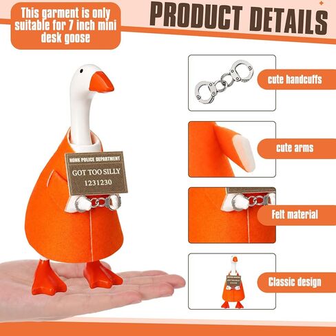 1 Set 7 Inch Mini Desk Goose Outfit Felt Prisoner Costumes with Mini Handcuff Crime Sign Accessories for Magnetic Goose Statue Desk Keyholder Decor (Prison Fugitive Set) in Kuwait