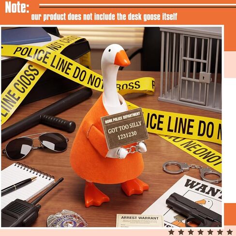 1 Set 7 Inch Mini Desk Goose Outfit Felt Prisoner Costumes with Mini Handcuff Crime Sign Accessories for Magnetic Goose Statue Desk Keyholder Decor (Prison Fugitive Set) in Kuwait