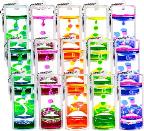 15 Pcs Liquid Motion Bubbler Keychains 5 Colors, Colorful Sensory Calming Toys Liquid Timers Fidget Bubbler Keychains for Stress Relief, Party Favors Bag Pendants in Kuwait