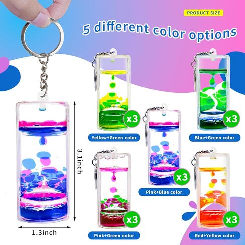 15 Pcs Liquid Motion Bubbler Keychains 5 Colors, Colorful Sensory Calming Toys Liquid Timers Fidget Bubbler Keychains for Stress Relief, Party Favors Bag Pendants in Kuwait