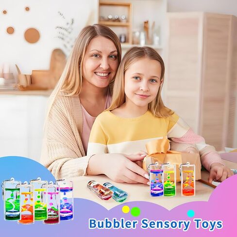 15 Pcs Liquid Motion Bubbler Keychains 5 Colors, Colorful Sensory Calming Toys Liquid Timers Fidget Bubbler Keychains for Stress Relief, Party Favors Bag Pendants in Kuwait