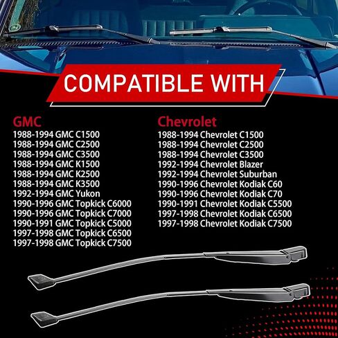 1 Pair Front Windshield Wiper Arm Kit Compatible with 1988-1998 Chevrolet Blazer Suburban Kodiak C1500 C2500 C3500 GMC Yukon K1500 K2500 K3500 Topkick Replaces 42782 22110157 in Kuwait