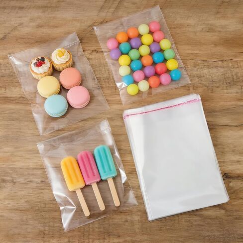 Cellophane Cookie Bags with Seal, 100 Pcs Transparent Self-Sealing Treat Bags 4"W X 4"H, Clear Cookie Wrappers For Baking Supplies in Saudi Arabia