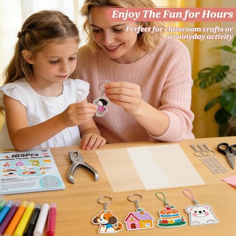 YYANMYI 165Pcs Shrink Paper Keychain Kit, Includes 30Pcs Shrinky Plastic Sheets 7.9"x5.7",Hole Punch, Lobster Clasps,Jump Rings DIY Crafts for Kids Teens Adults in Kuwait