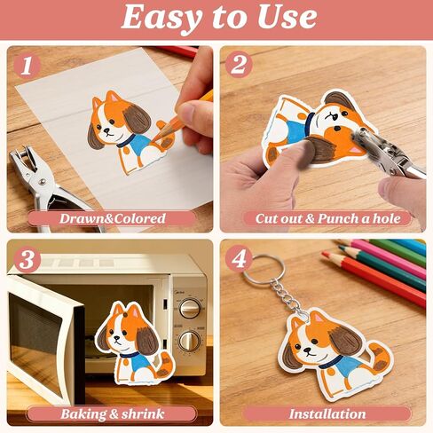 YYANMYI 165Pcs Shrink Paper Keychain Kit, Includes 30Pcs Shrinky Plastic Sheets 7.9"x5.7",Hole Punch, Lobster Clasps,Jump Rings DIY Crafts for Kids Teens Adults in Kuwait
