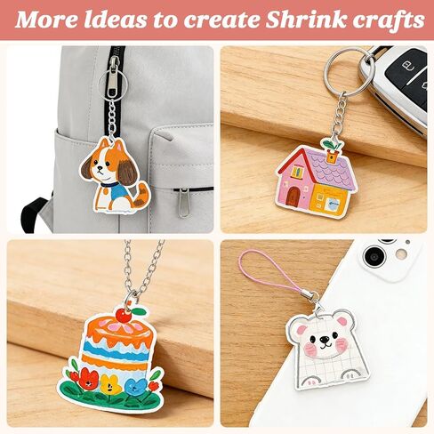 YYANMYI 165Pcs Shrink Paper Keychain Kit, Includes 30Pcs Shrinky Plastic Sheets 7.9"x5.7",Hole Punch, Lobster Clasps,Jump Rings DIY Crafts for Kids Teens Adults in Kuwait