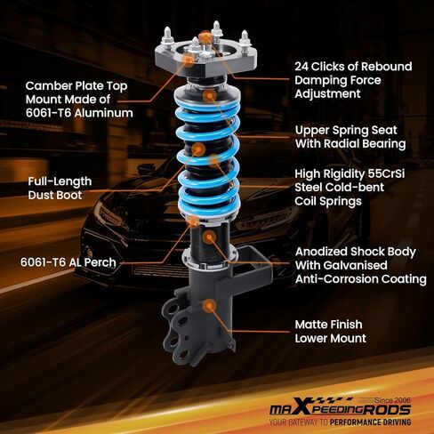 maxpeedingrods Coilover لسيارة Toyota MR2 SW20/SW21 1990-1999، مجموعة تعليق كويلوفيرس قابلة للتعديل بـ 24 مستوى، مجموعات خفض مطورة T6 قابلة للتعديل باللون الأزرق in Kuwait