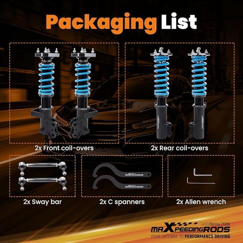 maxpeedingrods Coilover لسيارة Toyota MR2 SW20/SW21 1990-1999، مجموعة تعليق كويلوفيرس قابلة للتعديل بـ 24 مستوى، مجموعات خفض مطورة T6 قابلة للتعديل باللون الأزرق in Kuwait