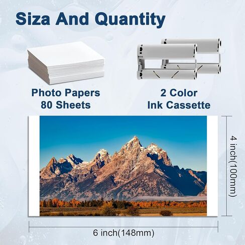 Compatible SD21/SD31 Refill Cartridge and Photo Paper 4x6 for Liene Amber M100/M200 Photo Printer (2 Cartridge,80 Sheets 4x6 Glossy Photo Paper) – Also Compatible with DHP512/DHP513 Printer in Saudi Arabia