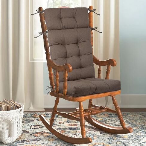 Rocking Chair Cushion - Sackcloth Fabric, High-Density Sponge, Durable Comfort Non-Slip Bottom Tufted Seat Pads with Ties, (Sackcloth l Brown, 52x19x4 in Saudi Arabia
