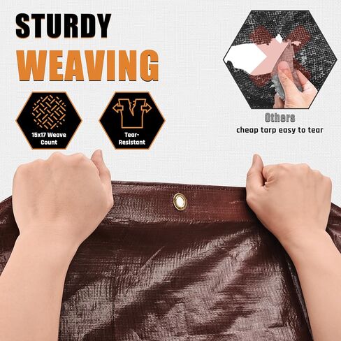 10x12FT Waterproof Tarp, Yumatum 10 Mil Heavy Duty Tarps with Reinforced Edges/Brass Grommets, 100% UV Blocking/Tear Resistant Poly Tarp for Camping, Patio, Tent, Boat(Brown/Black) in Saudi Arabia