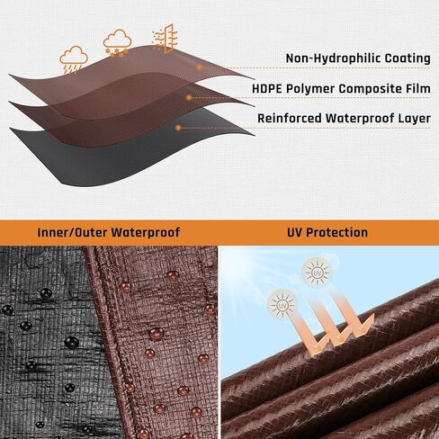 10x12FT Waterproof Tarp, Yumatum 10 Mil Heavy Duty Tarps with Reinforced Edges/Brass Grommets, 100% UV Blocking/Tear Resistant Poly Tarp for Camping, Patio, Tent, Boat(Brown/Black) in Saudi Arabia