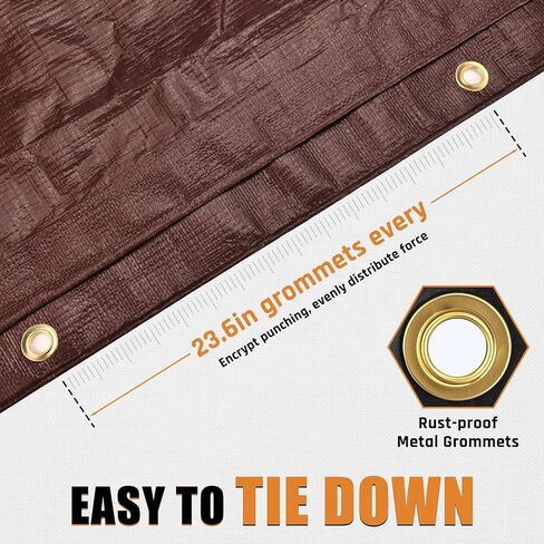10x12FT Waterproof Tarp, Yumatum 10 Mil Heavy Duty Tarps with Reinforced Edges/Brass Grommets, 100% UV Blocking/Tear Resistant Poly Tarp for Camping, Patio, Tent, Boat(Brown/Black) in Saudi Arabia