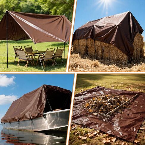 10x12FT Waterproof Tarp, Yumatum 10 Mil Heavy Duty Tarps with Reinforced Edges/Brass Grommets, 100% UV Blocking/Tear Resistant Poly Tarp for Camping, Patio, Tent, Boat(Brown/Black) in Saudi Arabia