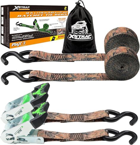 XSTRAP STANDARD 4 Pack 1" x 15Ft Ratchet Tie Down Straps - 500Lbs Load Cap, 1500Lb Break Strength, Includes 2 Bungee Cords for Moving Appliances & Motorcycle, Green in Saudi Arabia