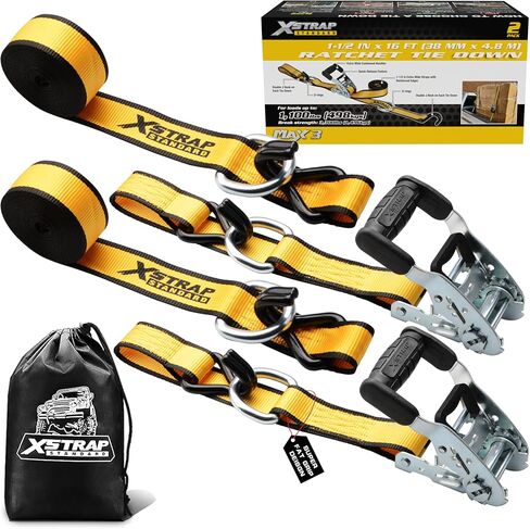 XSTRAP STANDARD 4 Pack 1" x 15Ft Ratchet Tie Down Straps - 500Lbs Load Cap, 1500Lb Break Strength, Includes 2 Bungee Cords for Moving Appliances & Motorcycle, Green in Saudi Arabia