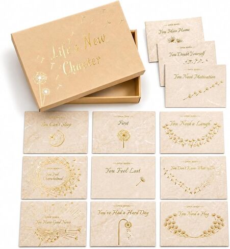 Tsukuzua Open When Envelopes for College Students, 12 Gold Stamped Open When Letters Keepsake Box, College Survival Gift Card Book, College Graduation Gift for Her, New Chapter Gifts for Women in Kuwait