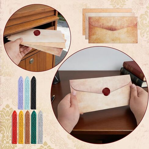 42 Pcs Vintage Paper and Envelopes Set Including 15 Envelopes Sealing 15 Writing Stationery Paper Letter 8 Wax Sticks 2 Tea Candles Wax Spoon and Seal Stamp for Stamp, Parcels, Invitations in Saudi Arabia