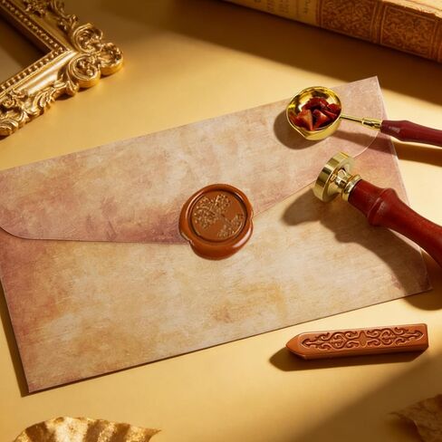 42 Pcs Vintage Paper and Envelopes Set Including 15 Envelopes Sealing 15 Writing Stationery Paper Letter 8 Wax Sticks 2 Tea Candles Wax Spoon and Seal Stamp for Stamp, Parcels, Invitations in Saudi Arabia