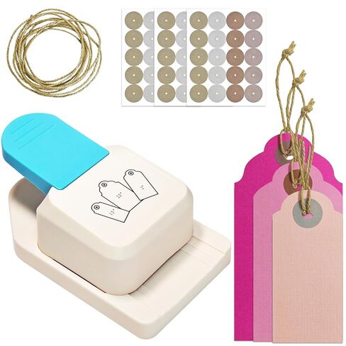 3 in 1 Tag Punch for Cardstock, 1.5/2/2.5 Inch Craft Paper Punch with 60 Sticker Reinforcement Jute String for Making Hang Tag,Price Tag in Saudi Arabia