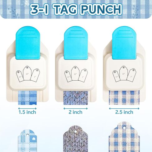 3 in 1 Tag Punch for Cardstock, 1.5/2/2.5 Inch Craft Paper Punch with 60 Sticker Reinforcement Jute String for Making Hang Tag,Price Tag in Saudi Arabia