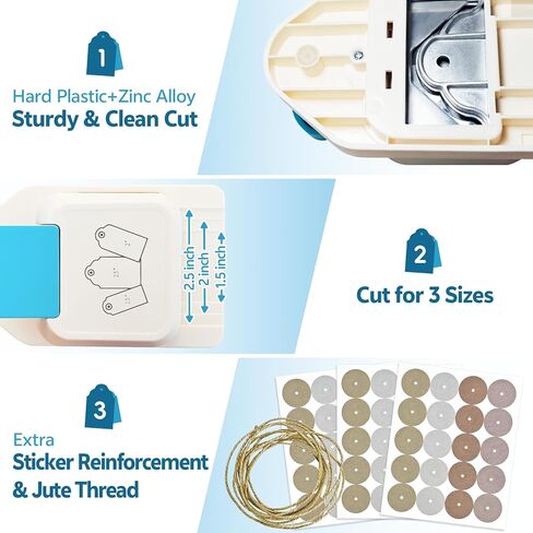 3 in 1 Tag Punch for Cardstock, 1.5/2/2.5 Inch Craft Paper Punch with 60 Sticker Reinforcement Jute String for Making Hang Tag,Price Tag in Saudi Arabia