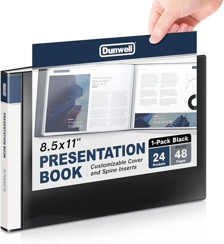 Dunwell 8.5x11 Portfolio Binder (Horizontal), Plastic Presentation Book, 24 Pockets Displays 48 Pages of Letter Size Documents, Certificates, Keepsakes, Art Portfolio Folder, Acid-Free Poly in Saudi Arabia