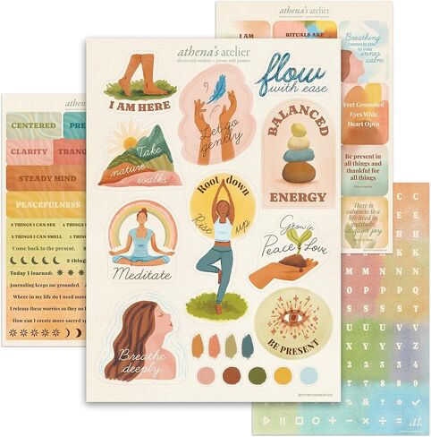 Athena’s Atelier Grounding Vision Board Stickers - for Affirmation, Manifestation - with Motivational Quotes, Theme Labels, Alphabets, Journal Prompts (4 A5 Sheets, 200+ Stickers) in Kuwait