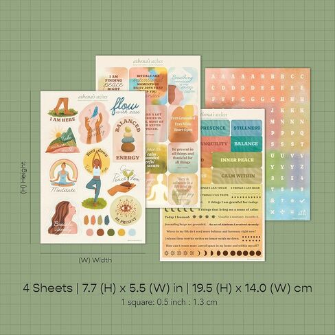 Athena’s Atelier Grounding Vision Board Stickers - for Affirmation, Manifestation - with Motivational Quotes, Theme Labels, Alphabets, Journal Prompts (4 A5 Sheets, 200+ Stickers) in Kuwait