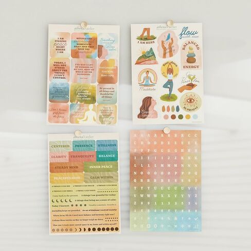 Athena’s Atelier Grounding Vision Board Stickers - for Affirmation, Manifestation - with Motivational Quotes, Theme Labels, Alphabets, Journal Prompts (4 A5 Sheets, 200+ Stickers) in Kuwait