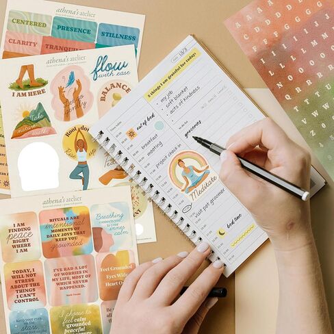 Athena’s Atelier Grounding Vision Board Stickers - for Affirmation, Manifestation - with Motivational Quotes, Theme Labels, Alphabets, Journal Prompts (4 A5 Sheets, 200+ Stickers) in Kuwait