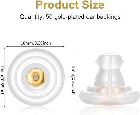 50 Pcs Big Silicone Earring Backs Replacements, No Irritation 18k Gold Plated Pierced Earrings Backs for Studs Heavy Droopy Ear Rings in Saudi Arabia