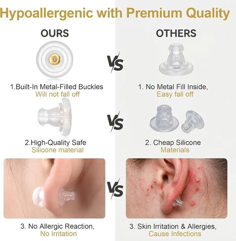 50 Pcs Big Silicone Earring Backs Replacements, No Irritation 18k Gold Plated Pierced Earrings Backs for Studs Heavy Droopy Ear Rings in Saudi Arabia