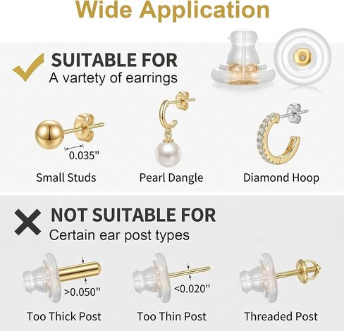 50 Pcs Big Silicone Earring Backs Replacements, No Irritation 18k Gold Plated Pierced Earrings Backs for Studs Heavy Droopy Ear Rings in Saudi Arabia