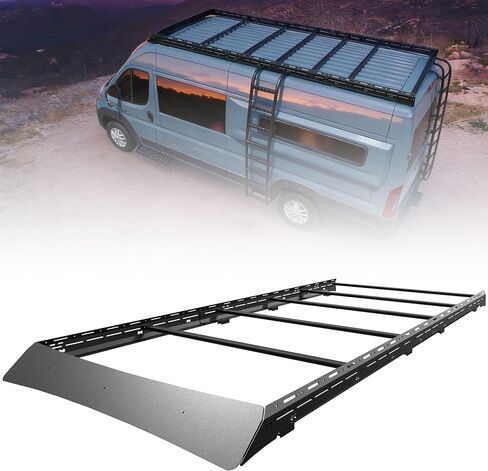 حامل سقف من الألومنيوم لسيارة RAM ProMaster 159 بوصة ذات سقف مرتفع 2014-2026، وليس لـ 159 بوصة EXT، ملف تعريف منخفض مع هدية أمامية للرياح، 6 قضبان متقاطعة على شكل حرف T قابلة للتعديل، نظام معياري in Kuwait