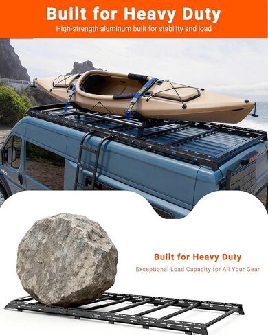 حامل سقف من الألومنيوم لسيارة RAM ProMaster 159 بوصة ذات سقف مرتفع 2014-2026، وليس لـ 159 بوصة EXT، ملف تعريف منخفض مع هدية أمامية للرياح، 6 قضبان متقاطعة على شكل حرف T قابلة للتعديل، نظام معياري in Kuwait