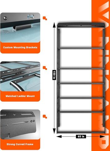 حامل سقف من الألومنيوم لسيارة RAM ProMaster 159 بوصة ذات سقف مرتفع 2014-2026، وليس لـ 159 بوصة EXT، ملف تعريف منخفض مع هدية أمامية للرياح، 6 قضبان متقاطعة على شكل حرف T قابلة للتعديل، نظام معياري in Kuwait