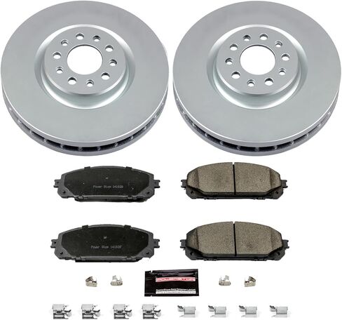 طقم فرامل أمامية PowerStop لسيارة جيب شيروكي 2014-15 - دوارات قرصية مطلية بالكامل مع استبدال وسادات الفرامل السيراميكية Z17، CRK6540 in Kuwait