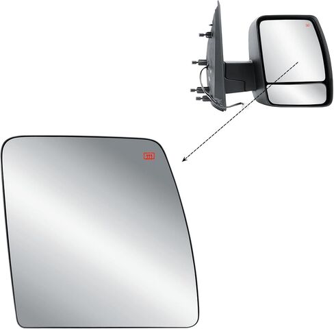 Replacement Passenger Right Side Door Mirror Main Upper Big Glass Heated with Back Plate for 2012-2021 Nissan NV1500 NV2500 NV3500 in Kuwait