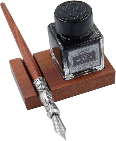 Antique Wooden Stem Pen Handcrafted Calligraphy Pen Set Dip Nib Pens-Writing Case With Black Ink Pen Wooden Holder Cartridges LL-184 in Kuwait