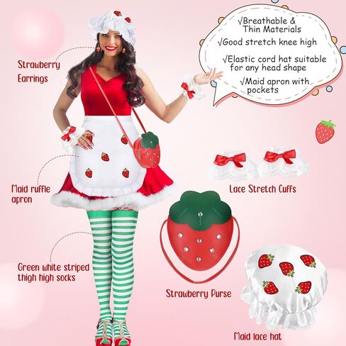Coume 7 Pcs Strawberry Cake Costume Women Halloween Sweety Berry Accessories for Women Adult Halloween Cosplay Dress up Party in Saudi Arabia