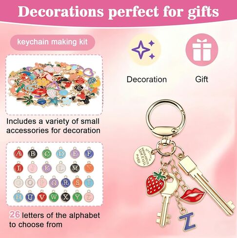 Flewyum 198Pcs Charms Lip Gloss Keychain Making Kit, DIY Craft Supplies with Charms, Key Chain Hooks, Jump Rings, Lobster Clasps, Chains & Tools, Jewelry Making Kit for DIY Craft Gifts. in Kuwait